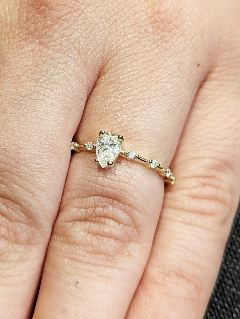 0.5 Carat Pear Moissanite Engagement Ring Engagement With Round Moissanite On Eternity, Pear Moissanite Ring For Her, Simple Promise Ring