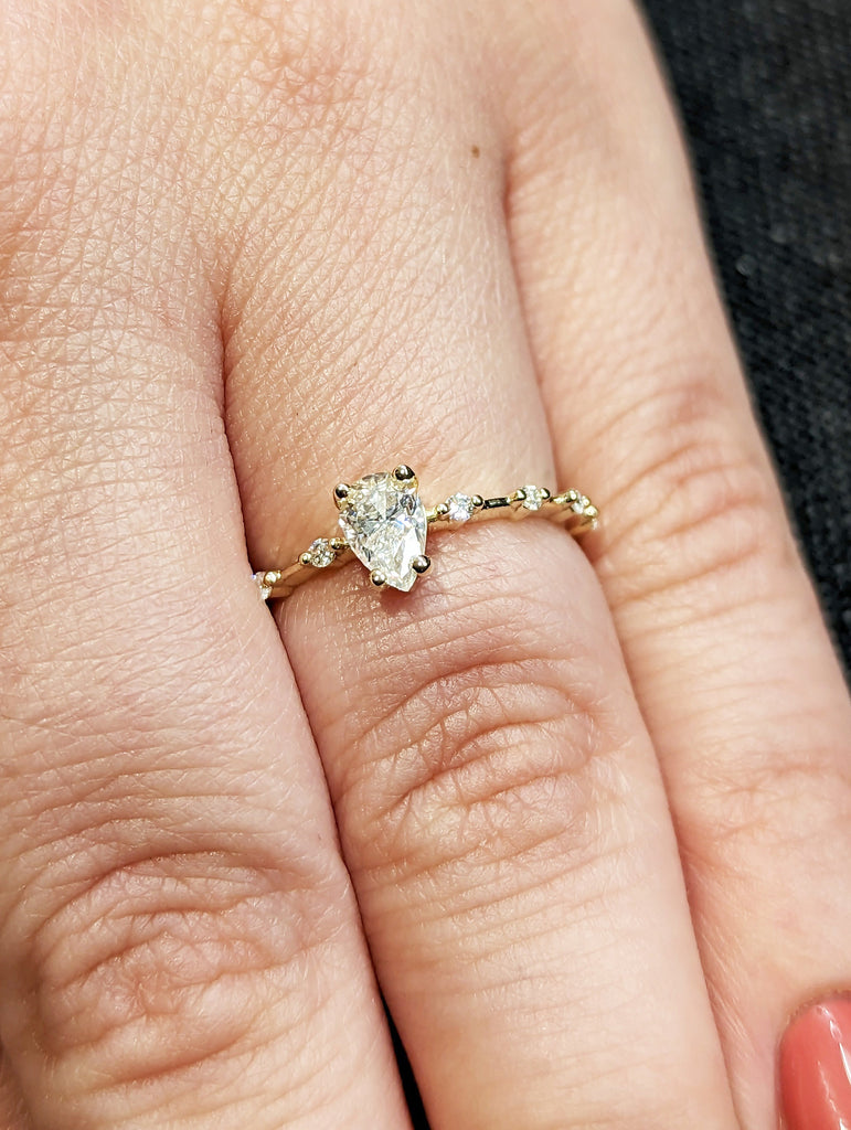 0.5 Carat Pear Moissanite Engagement Ring Engagement With Round Moissanite On Eternity, Pear Moissanite Ring For Her, Simple Promise Ring