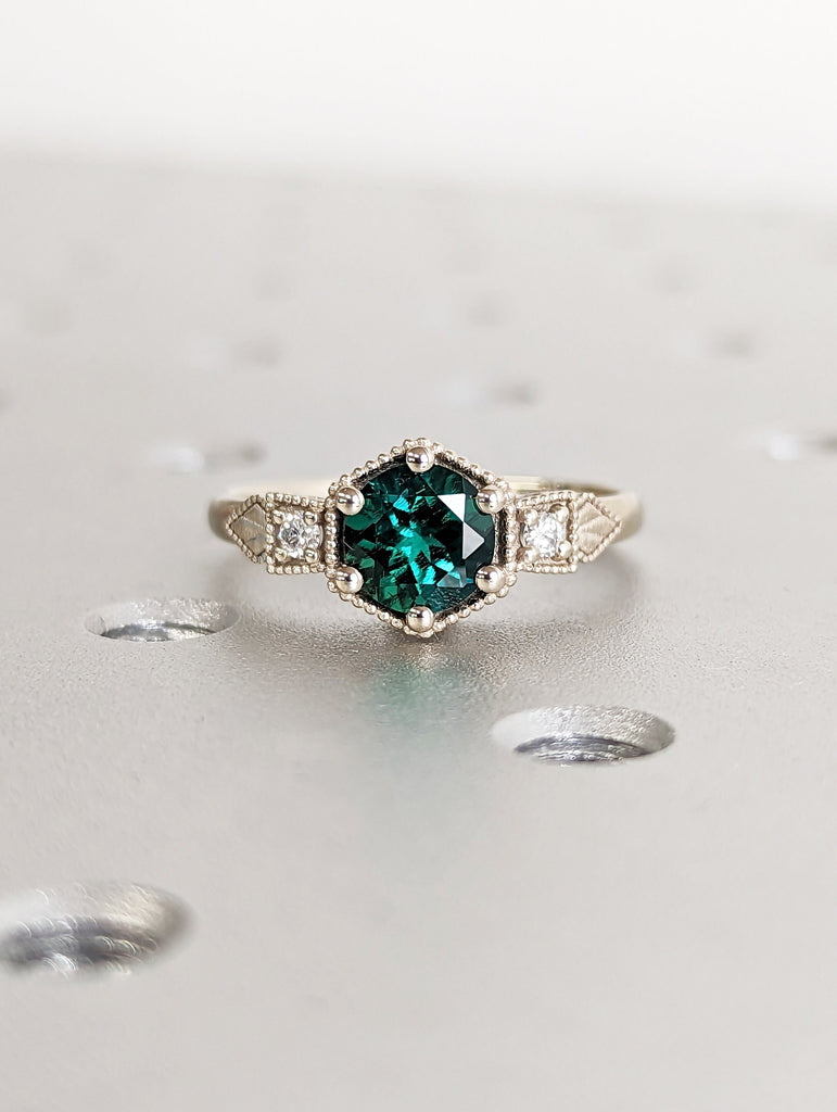 Emerald ring vintage emerald engagement ring 14k gold ring gift unique antique wedding promise anniversary ring for her simple promise ring