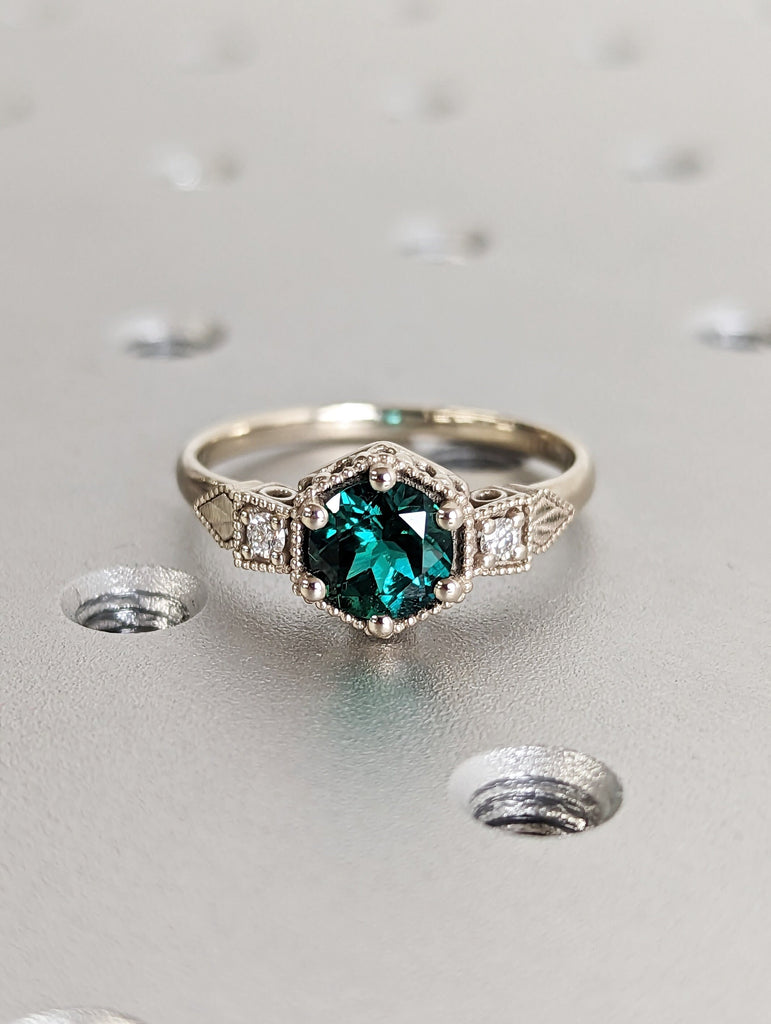 Emerald ring vintage emerald engagement ring 14k gold ring gift unique antique wedding promise anniversary ring for her simple promise ring