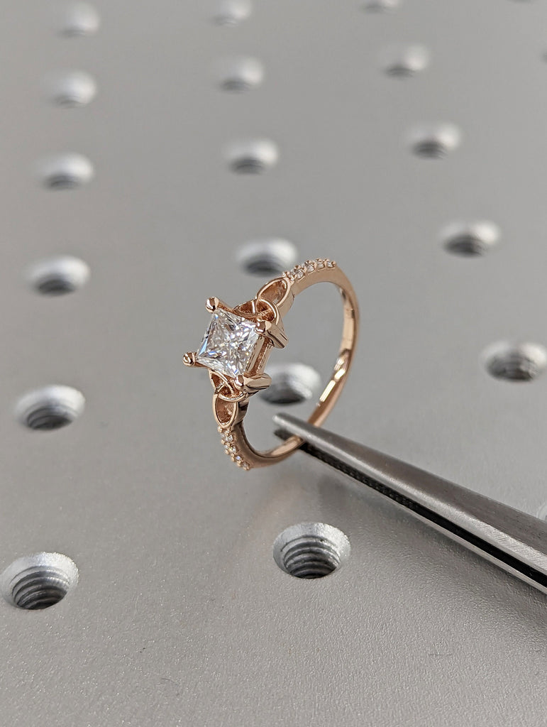 Celtic Cathedral Ring Gold Moissanite Diamond Celtic Engagement Ring Trinity Knot Ring Irish Ring Triquetra Ring Moissanite Ring