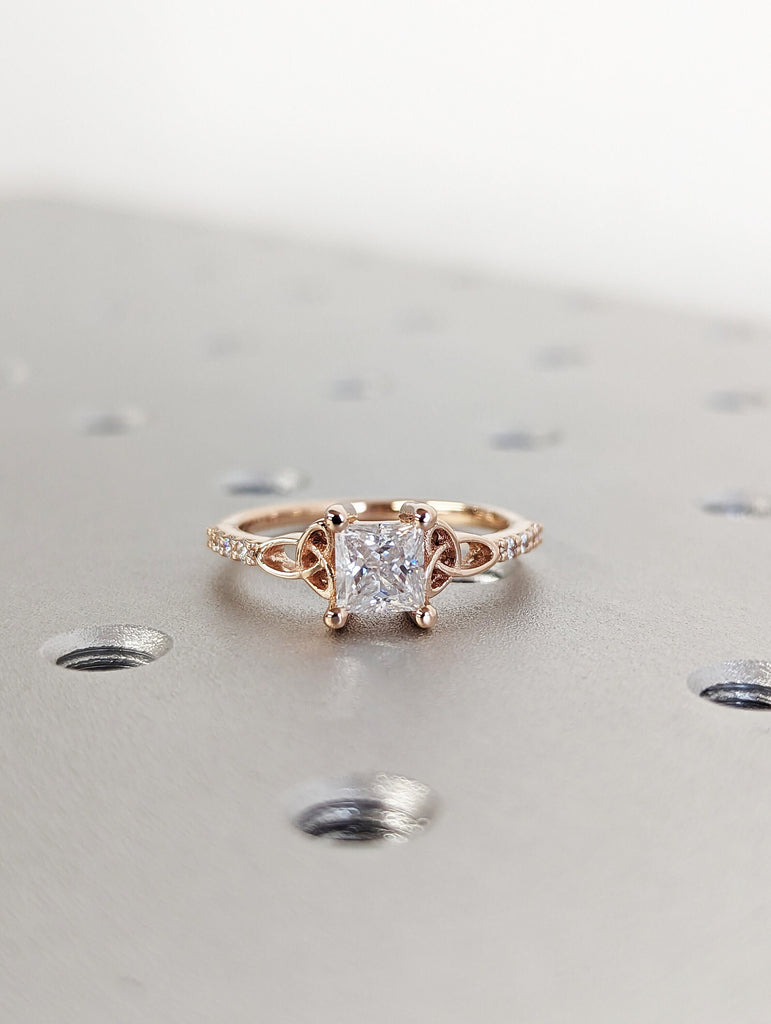 Celtic Cathedral Ring Gold Moissanite Diamond Celtic Engagement Ring Trinity Knot Ring Irish Ring Triquetra Ring Moissanite Ring