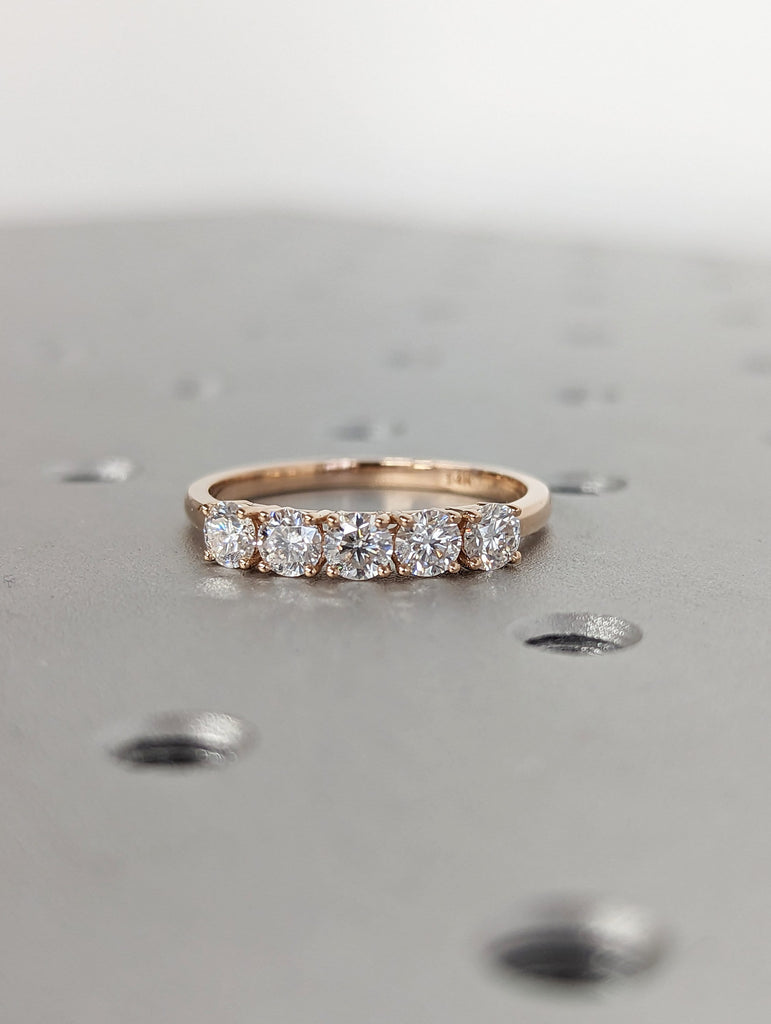 1 Carat 5 Stone Diamond Anniversary Ring Band 14K Rose Gold, Anniversary Gift For Her, 5 year anniversary gift, half eternity band