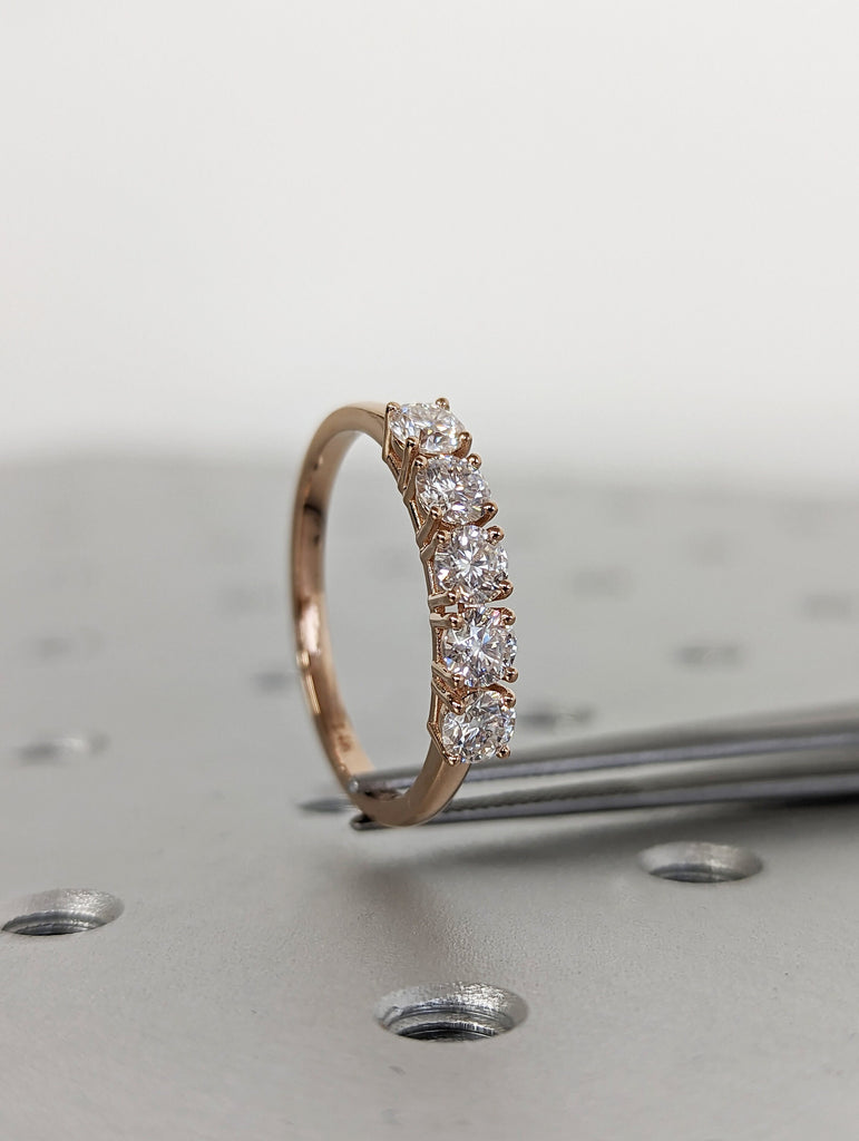 1 Carat 5 Stone Diamond Anniversary Ring Band 14K Rose Gold, Anniversary Gift For Her, 5 year anniversary gift, half eternity band