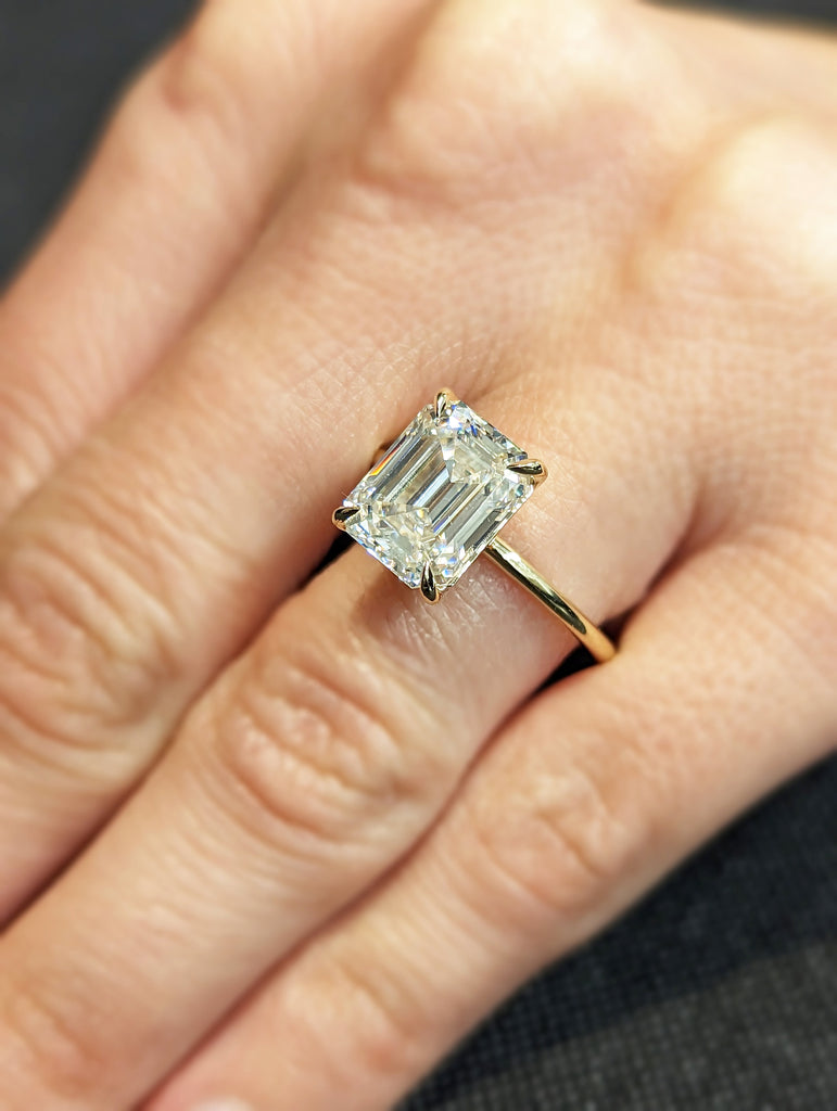 3 Carat Emerald Cut Solitaire Engagement Ring, Emerald Cut Engagement Ring, Emerald Cut Ring, 3 Ct Solid 14k Moissanite Engagement Ring