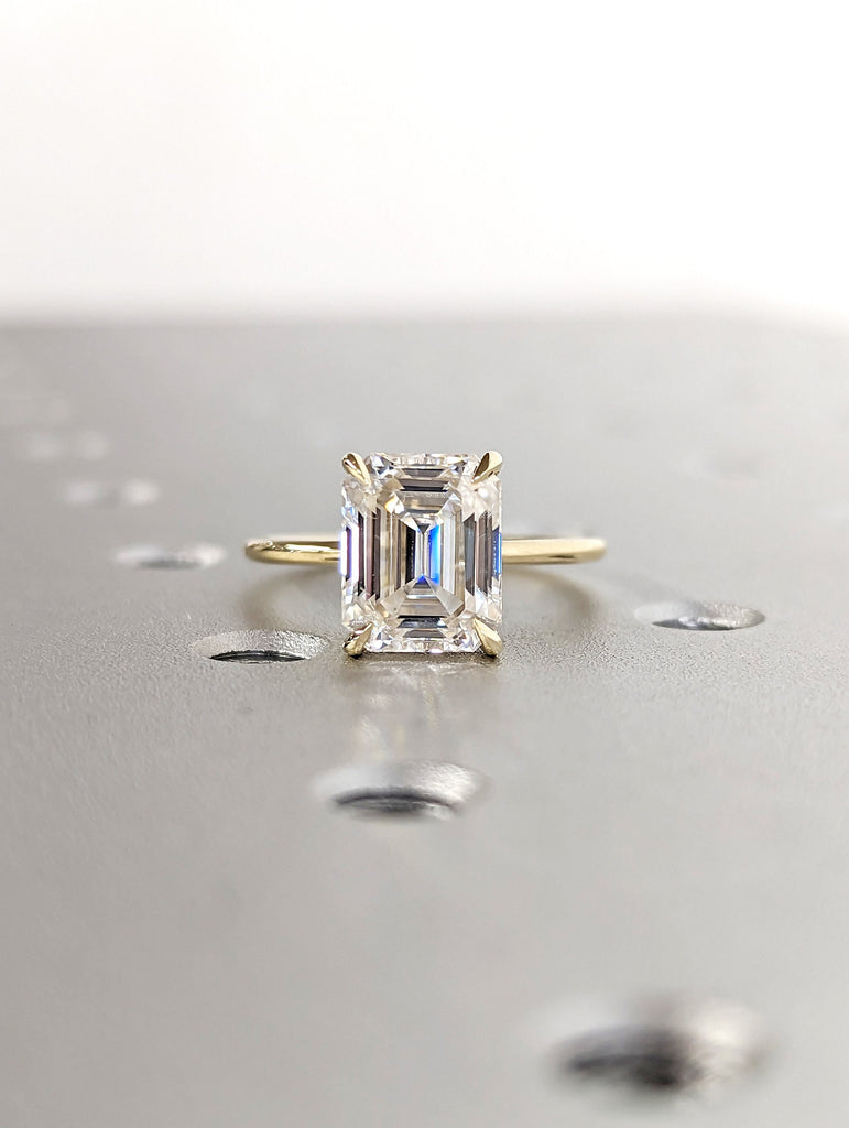 3 Carat Emerald Cut Solitaire Engagement Ring, Emerald Cut Engagement Ring, Emerald Cut Ring, 3 Ct Solid 14k Moissanite Engagement Ring