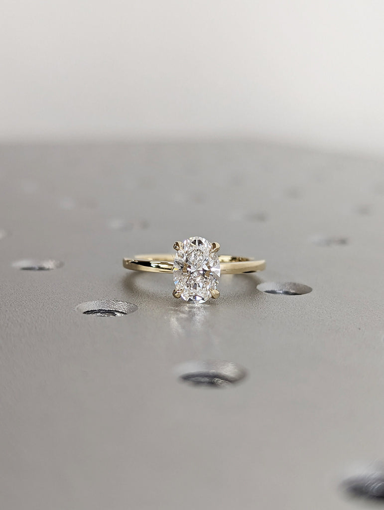 1cts Lab Diamond Oval Engagement Ring, Oval Lab Diamond and Solitaire Wedding Ring, Yellow Gold Lab Diamond Ring