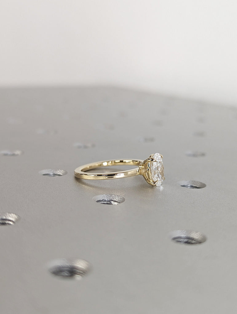 1cts Lab Diamond Oval Engagement Ring, Oval Lab Diamond and Solitaire Wedding Ring, Yellow Gold Lab Diamond Ring