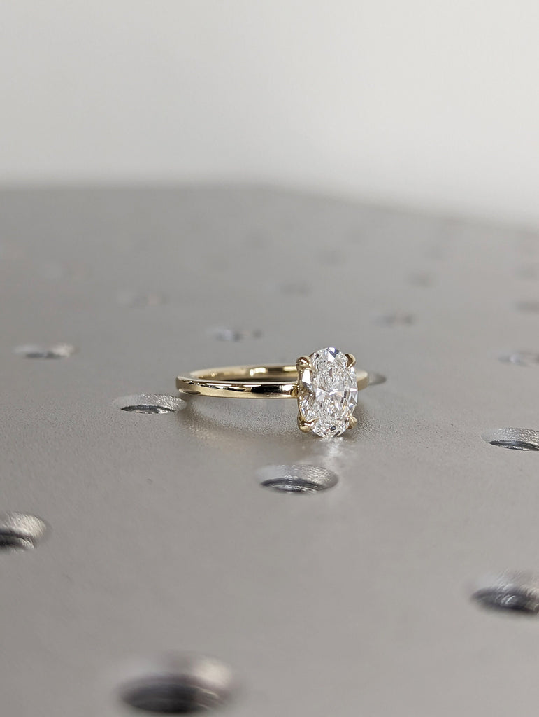 1cts Lab Diamond Oval Engagement Ring, Oval Lab Diamond and Solitaire Wedding Ring, Yellow Gold Lab Diamond Ring