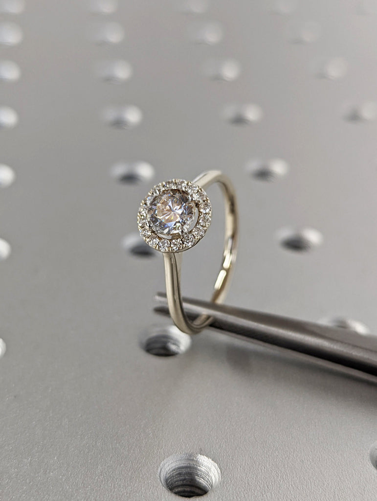 Round Halo Engagement Ring - Art Deco Wedding Ring - Halo Ring - Vintage Ring - Promise Ring - 14K White Gold - Lab Diamond Engagement Ring