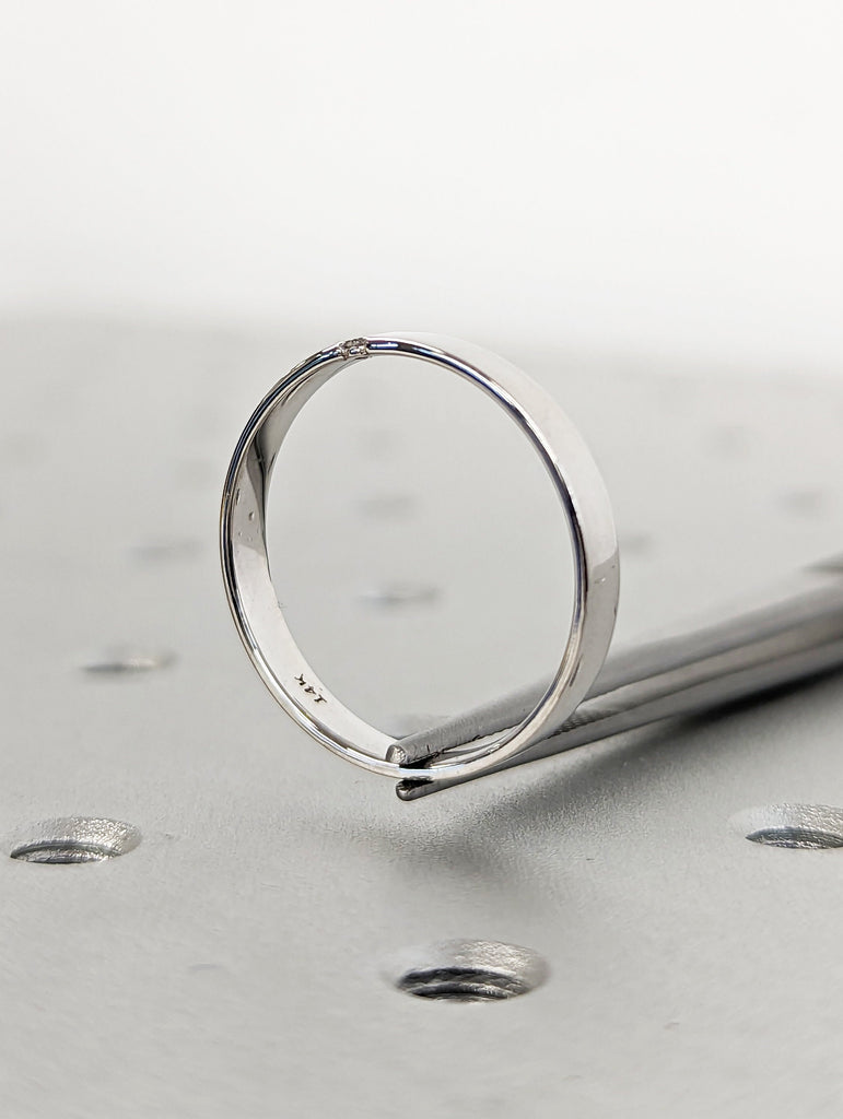 14k white gold diamond bezel ring 3mm, Bezel tension like setting, Gemstone band, Round edges, 14K White Gold, Wedding Band, Minimalist Ring