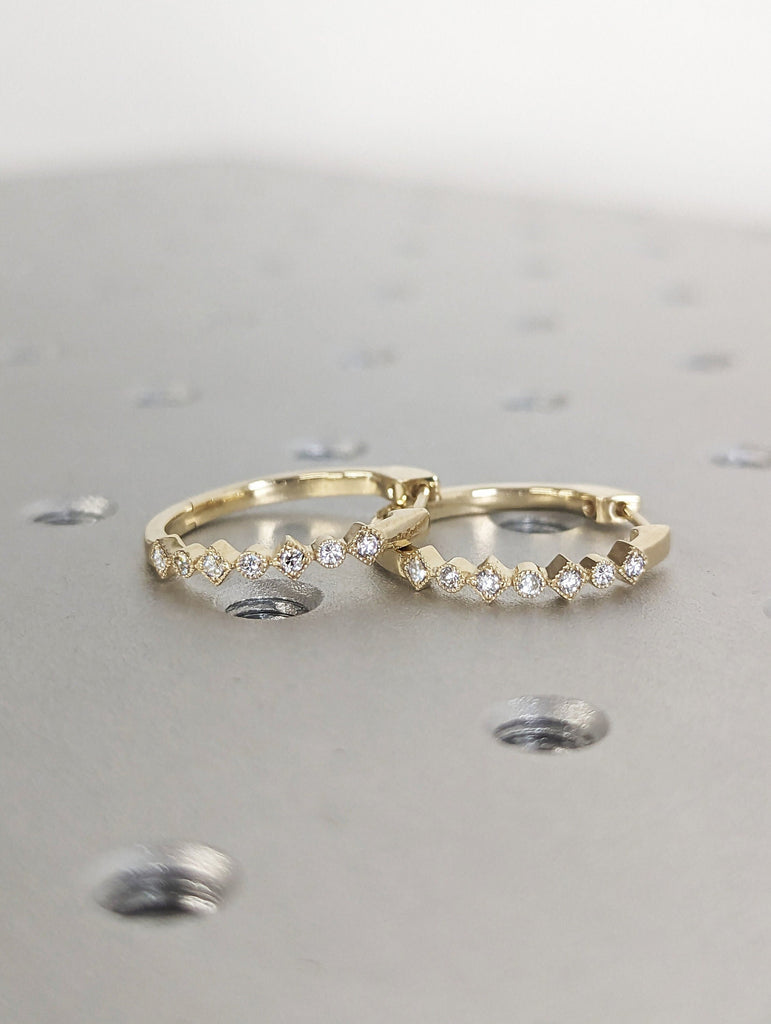 Moissanite Huggie Earrings, 14k Solid Gold Moissanite Huggie Hoop, Small Huggie Earrings, Gold Hoop Earrings Diamond Simulant, Bezel Setting