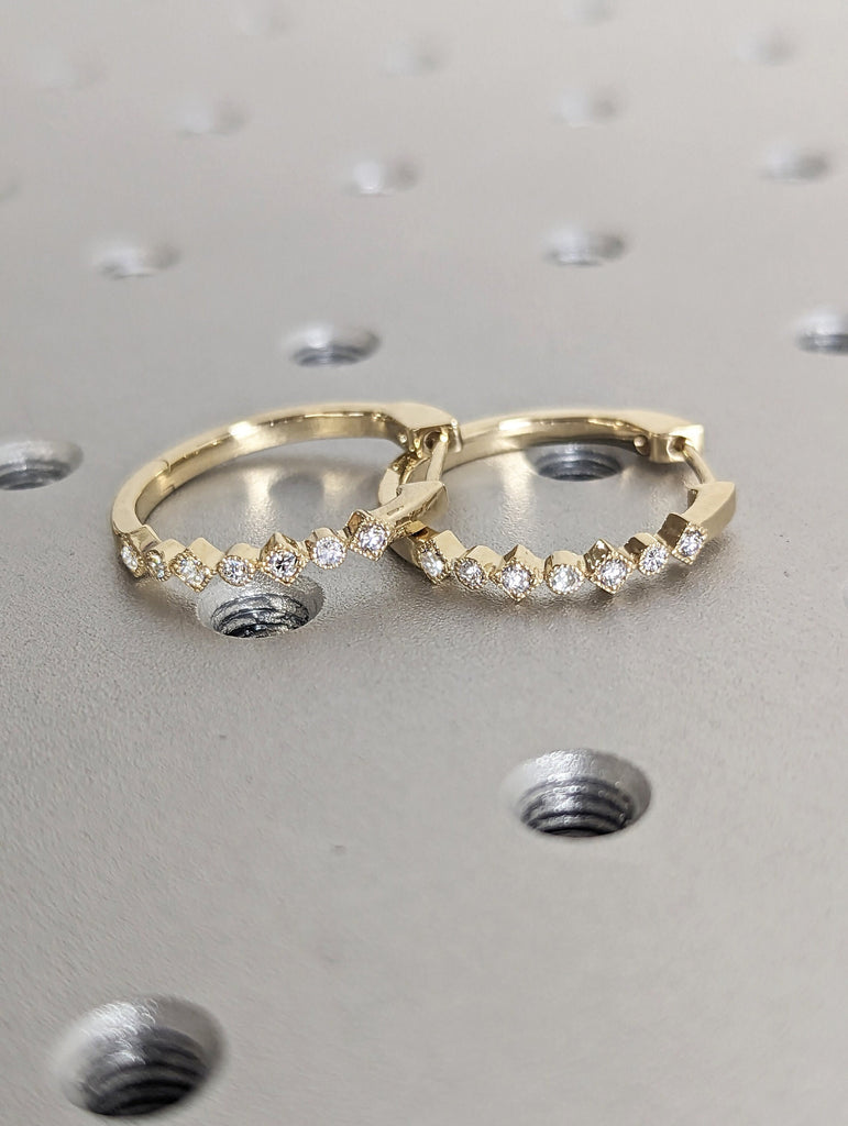 Diamond Huggie Earrings, 14k Solid Gold Diamond Huggie Hoop, Small Huggie Earrings, Gold Hoop Earrings With Diamonds , Bezel Setting