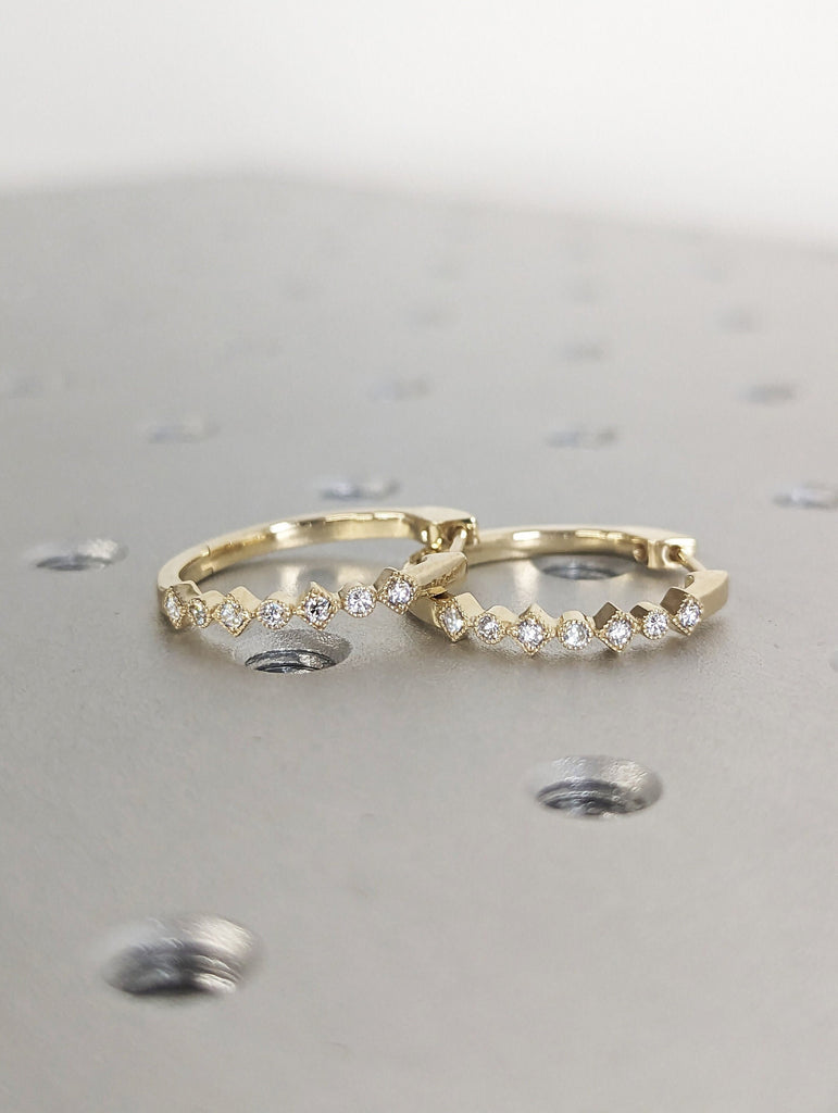 Diamond Huggie Earrings, 14k Solid Gold Diamond Huggie Hoop, Small Huggie Earrings, Gold Hoop Earrings With Diamonds , Bezel Setting