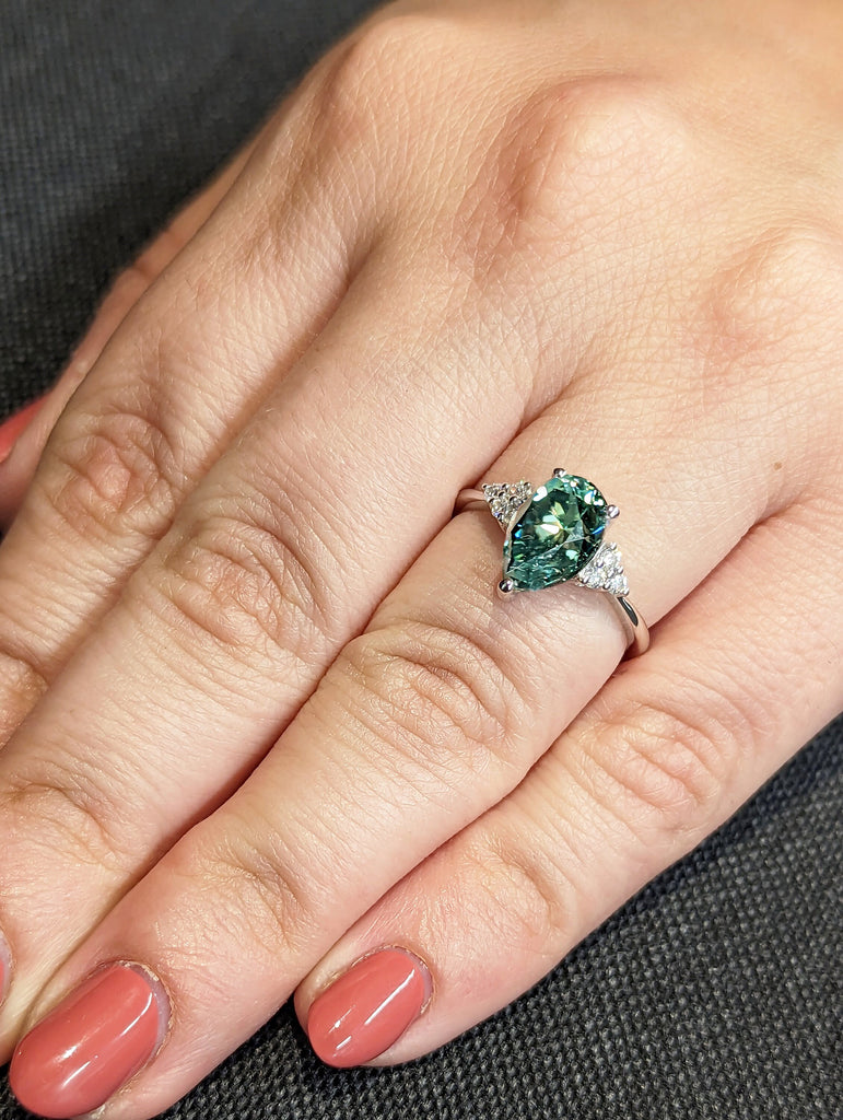 Pear Blue Moissanite Engagement Ring, Heavenly Wedding Ring, Cyan Blue Moissanite Ring, Ring for Women, Anniversary Gift Ring
