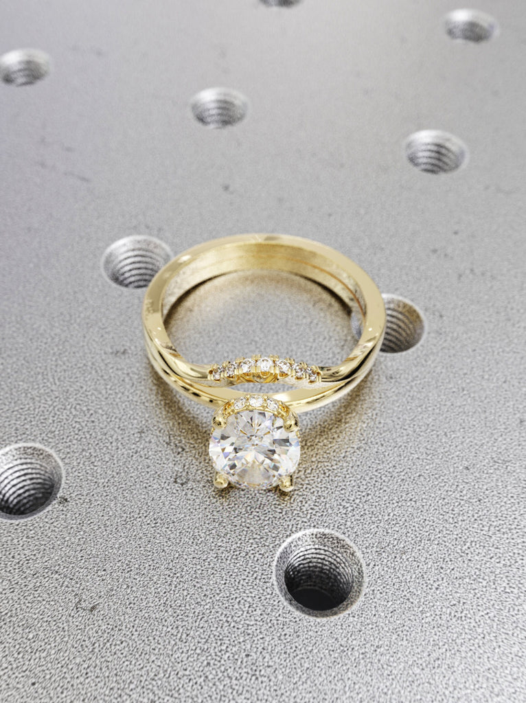 1.5 ct. Hidden halo engagement ring, solitaire oval moissanite ring, Hidden Halo Oval Cut Solitaire Engagement Ring Set in 14K Yellow gold