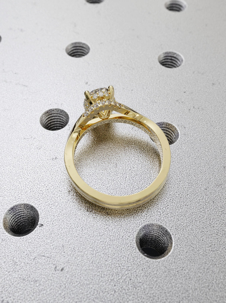 1.5 ct. Hidden halo engagement ring, solitaire oval moissanite ring, Hidden Halo Oval Cut Solitaire Engagement Ring Set in 14K Yellow gold