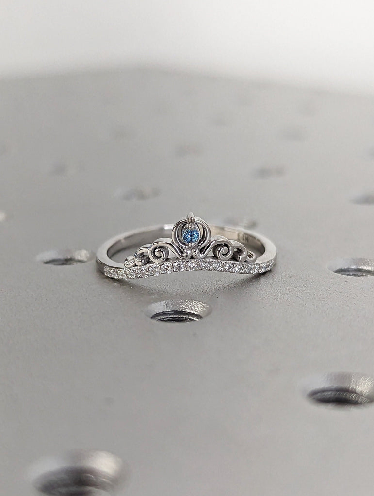 Moissanite Ring- White Ring- Simple Promise Ring- Birthday Gift For Her- Aquamarine Princess Jewelry- Princess Crown Engagement Ring- Unique