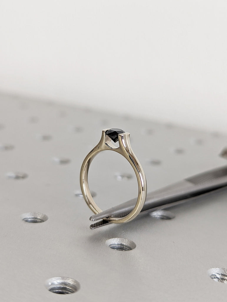 Black Diamond Solitaire Ring, Gold Wedding Ring, Anniversary Ring, Unique Diamond Ring, Engagement Band, Proposal Ring, Band, Unique Ring