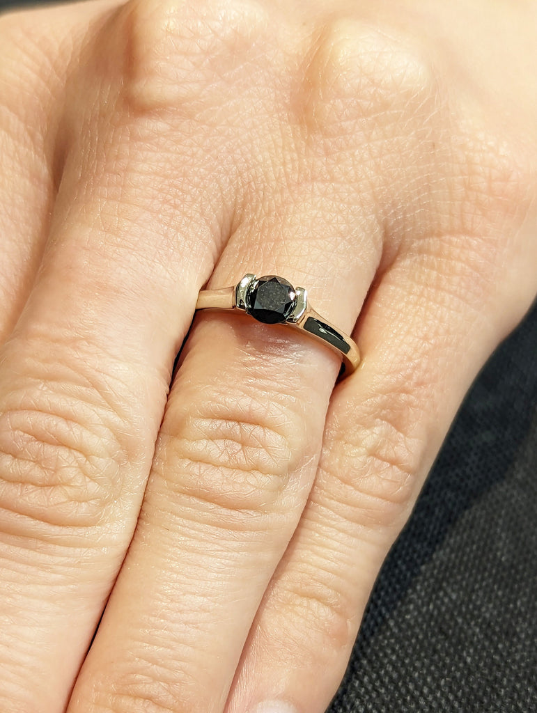 Black Diamond Solitaire Ring, Gold Wedding Ring, Anniversary Ring, Unique Diamond Ring, Engagement Band, Proposal Ring, Band, Unique Ring