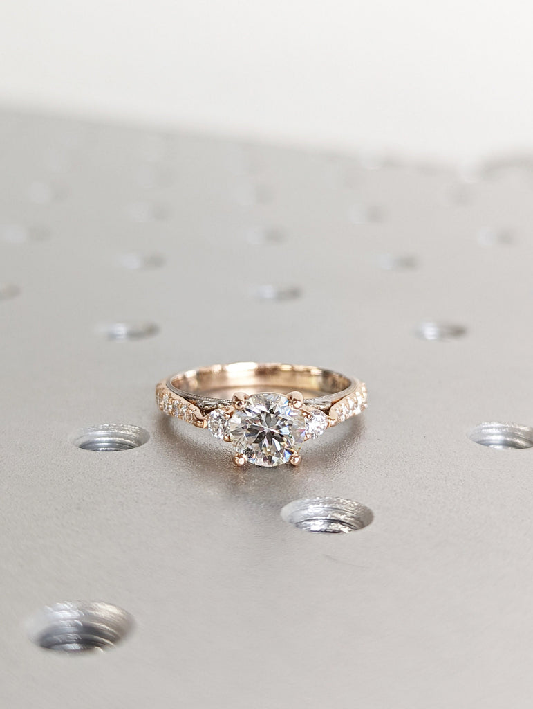 Moissanite engagement ring round cut vintage engagement ring prong set ring moissanite ring two tone anniversary ring rose & white gold