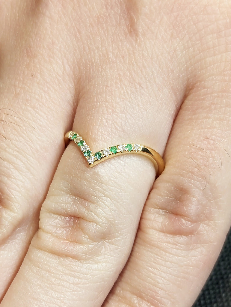 18k Gold Emerald Ring, Emerald Eternity Ring, Diamond Eternity Band, Solid Gold, Wedding Ring, Stackable, Half Eternity Ring, Matching Band