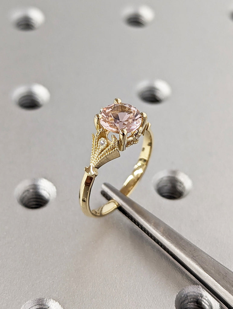 Vintage Engagement Ring Pink Morganite 14k White Gold, Unique Engagement Ring For Women, Art Deco Ring