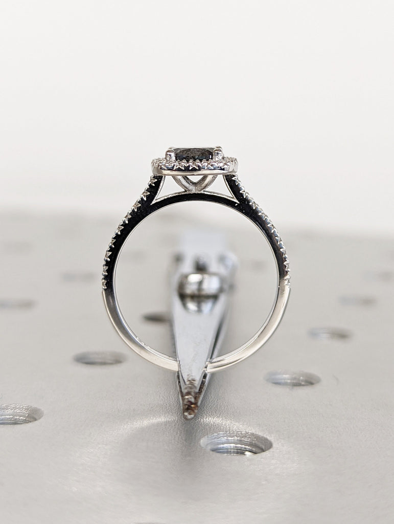 1.25 Ct Halo Engagement Ring, Cushion Cut Salt and Pepper Diamond, Statement Ring 14K Solid White Gold Classic Timeless Promise Wedding Ring