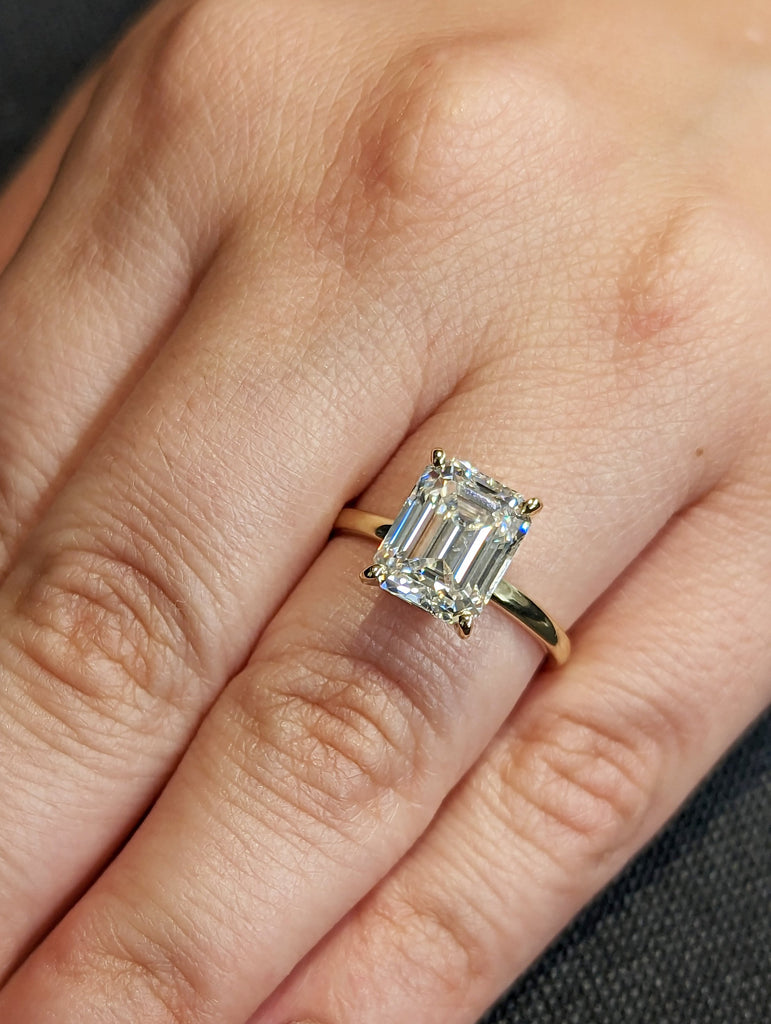 3 Carat Emerald Cut Solitaire Engagement Ring, Emerald Cut Engagement Ring, Emerald Cut Ring, 3 Ct Solid 14k Moissanite Engagement Ring