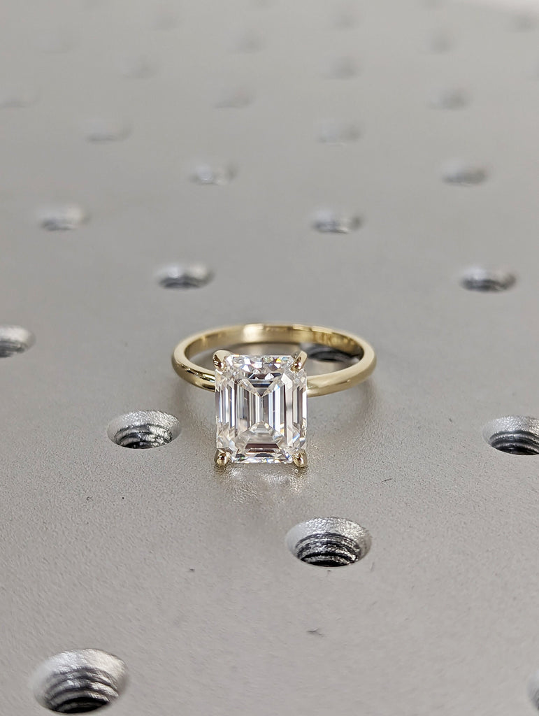 3 Carat Emerald Cut Solitaire Engagement Ring, Emerald Cut Engagement Ring, Emerald Cut Ring, 3 Ct Solid 14k Moissanite Engagement Ring