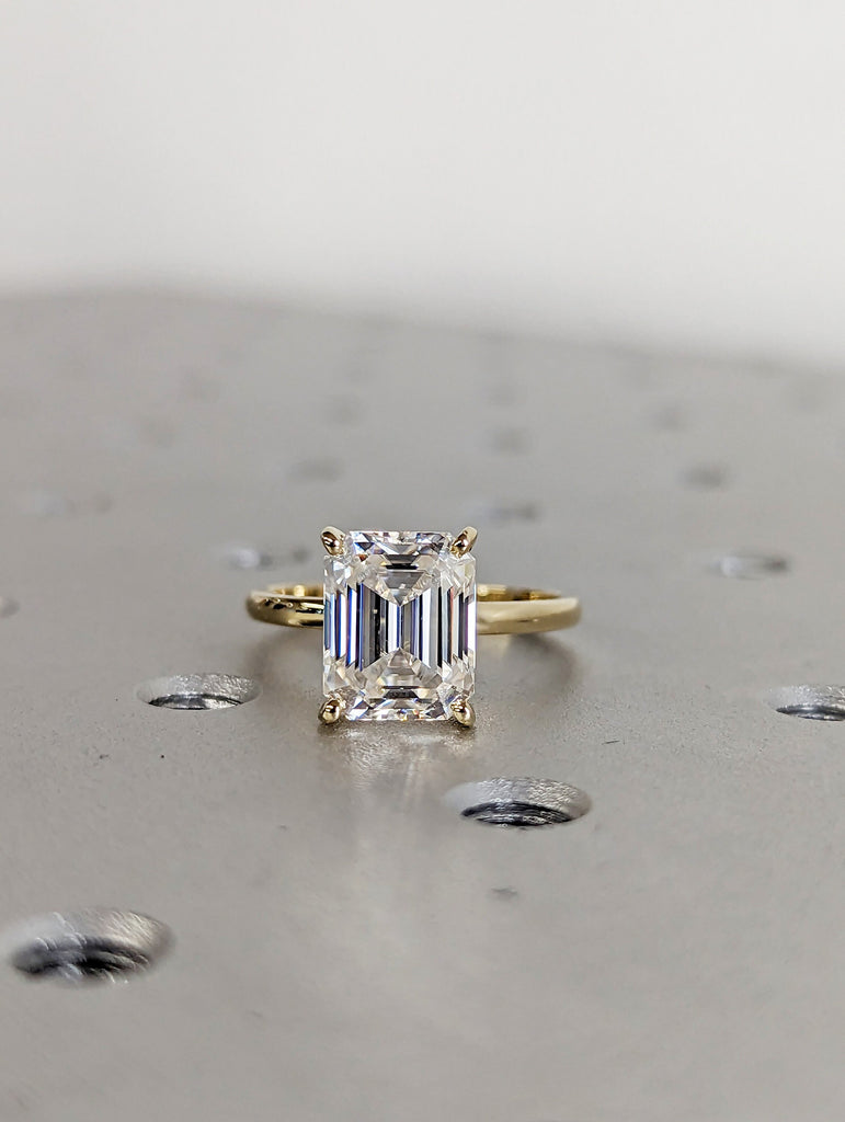 3 Carat Emerald Cut Solitaire Engagement Ring, Emerald Cut Engagement Ring, Emerald Cut Ring, 3 Ct Solid 14k Moissanite Engagement Ring