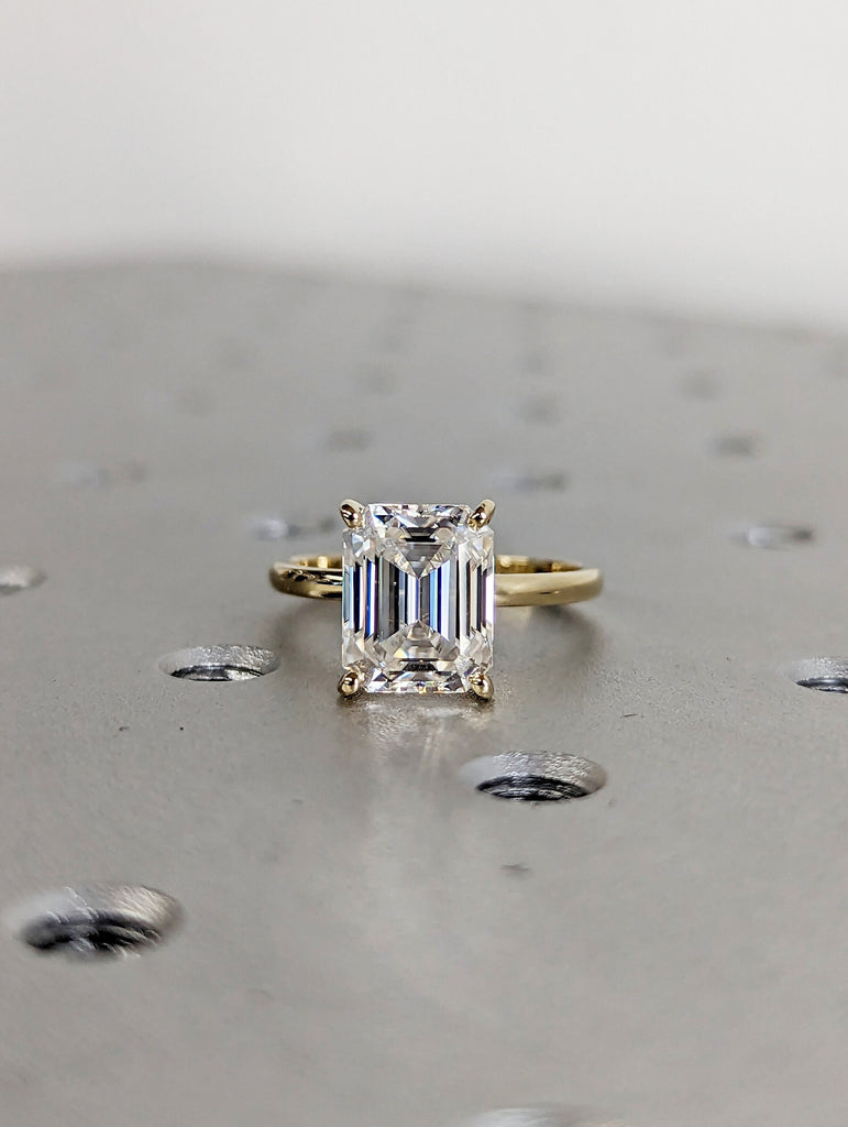 3 Carat Emerald Cut Solitaire Engagement Ring, Emerald Cut Engagement Ring, Emerald Cut Ring, 3 Ct Solid 14k Moissanite Engagement Ring