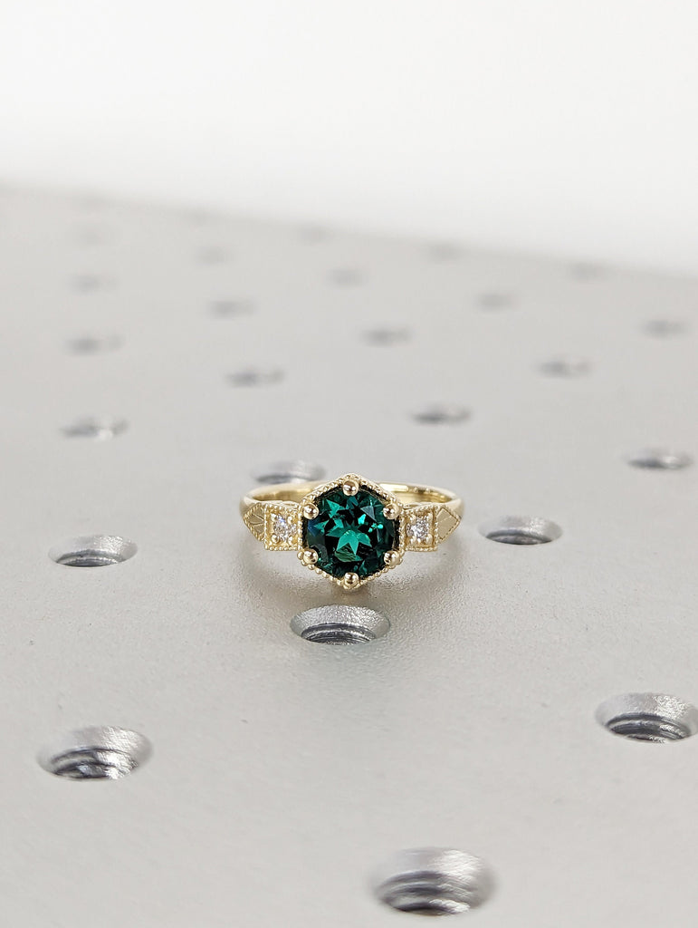 Emerald ring vintage emerald engagement ring 14k black gold ring gift unique antique wedding promise anniversary ring for her