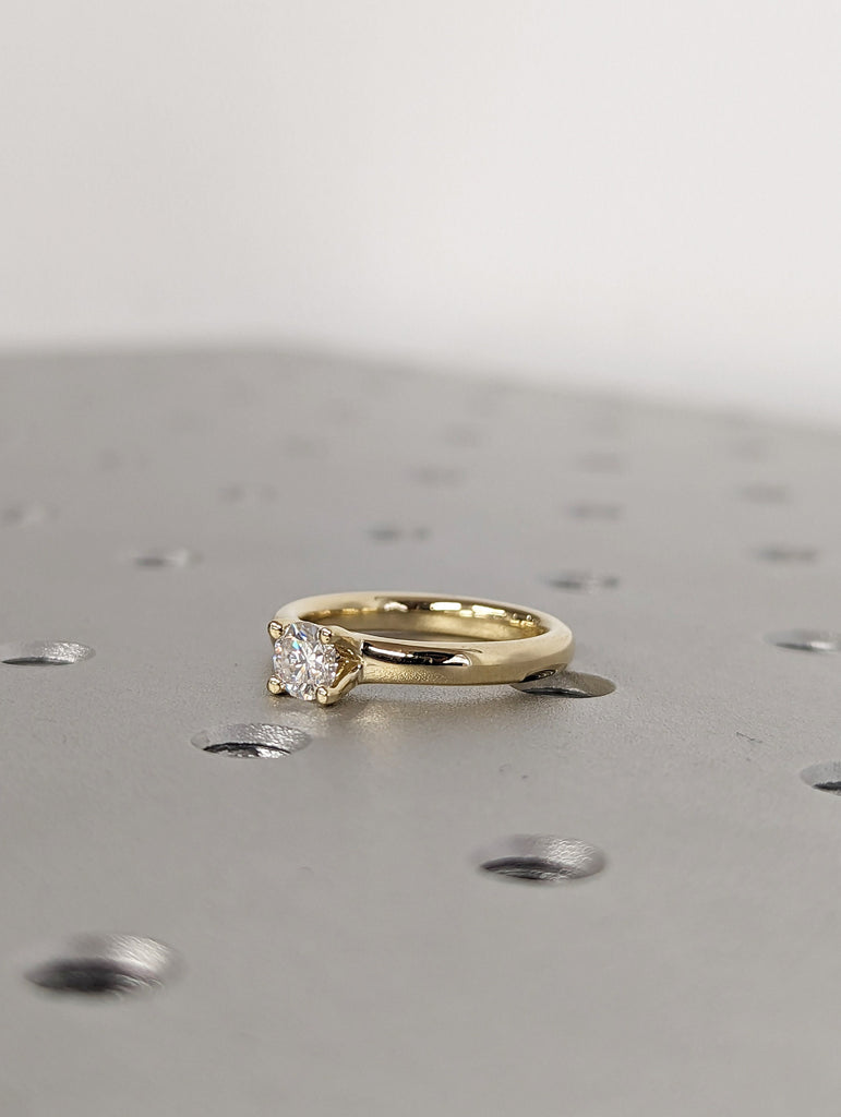 0.5 CT Moissanite Round Solitaire Engagement Ring, Brilliant Round Moissanite, Sustainably Created Diamond Engagement Ring, Gold Bridal Ring