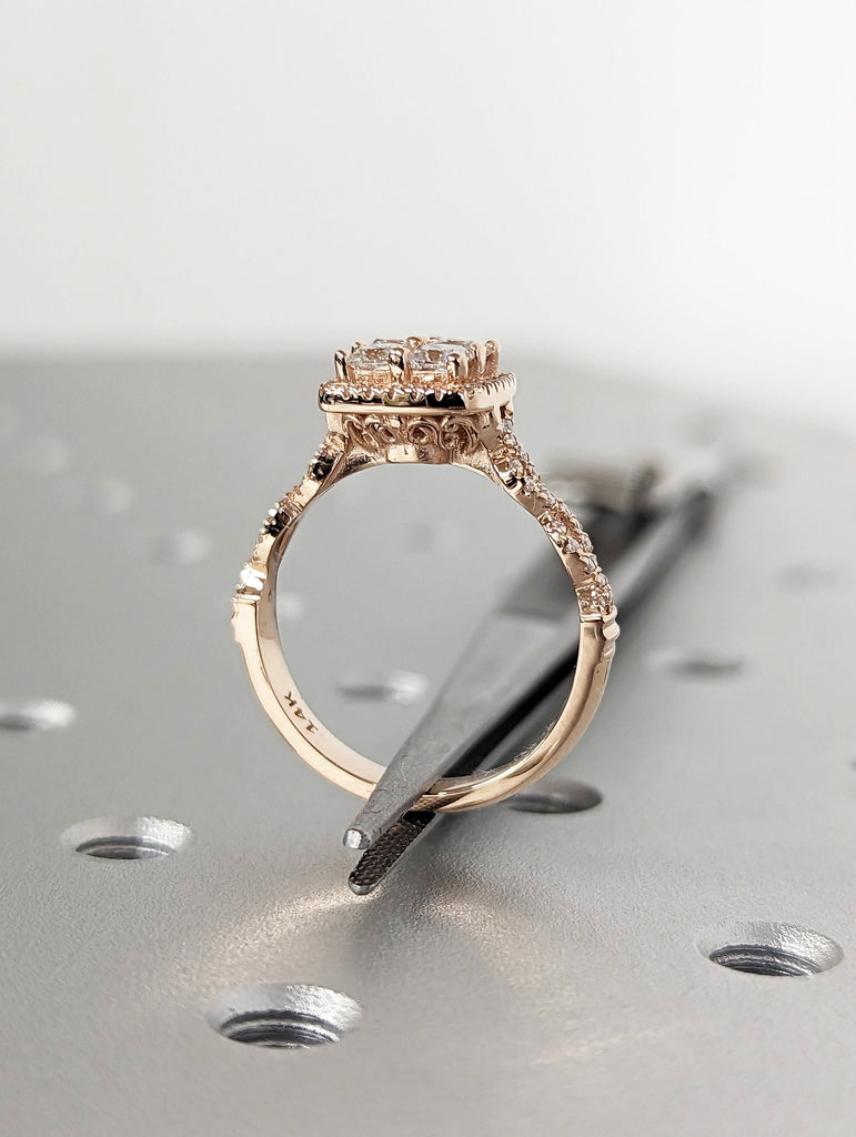 Quad Princess cut diamond engagement ring Unique rose gold engagement ring Dainty diamond bridal ring Twist promise ring anniversary gift