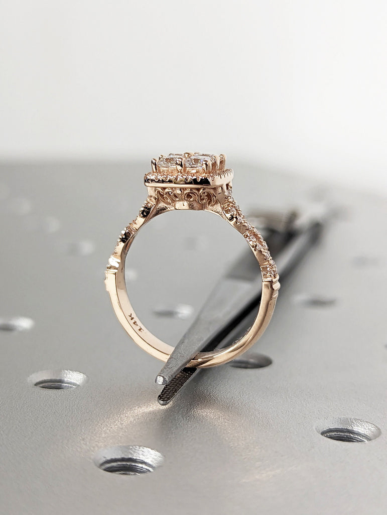 Quad Princess cut moissanite engagement ring Unique rose gold engagement ring Dainty diamond bridal ring Twist promise ring anniversary gift