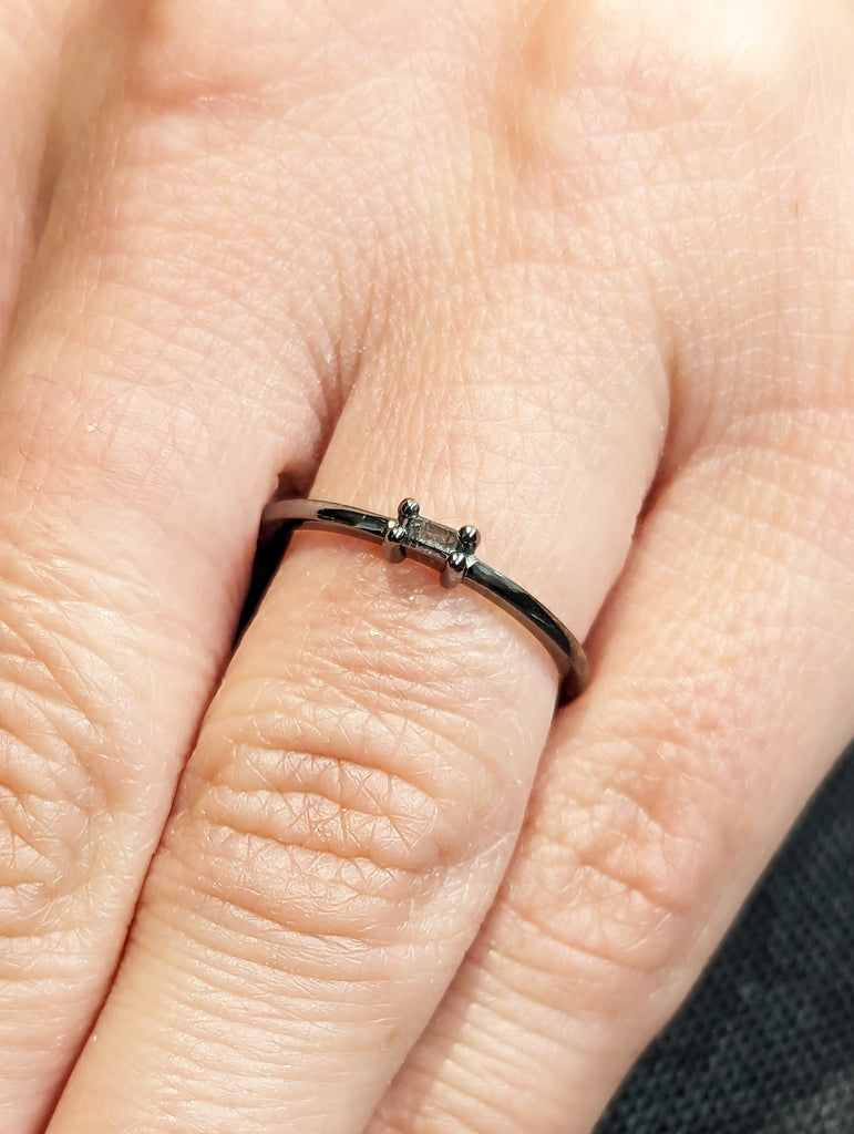 Black Diamond Stackable Ring / Minimalist Ring / Stacking Ring / SOLID Black Gold Ring / Dark Salt And Pepper Diamond / Black Diamond Ring