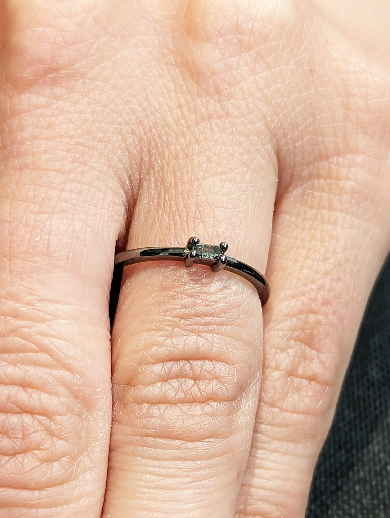 Black Diamond Stackable Ring / Minimalist Ring / Stacking Ring / SOLID Black Gold Ring / Dark Salt And Pepper Diamond / Black Diamond Ring