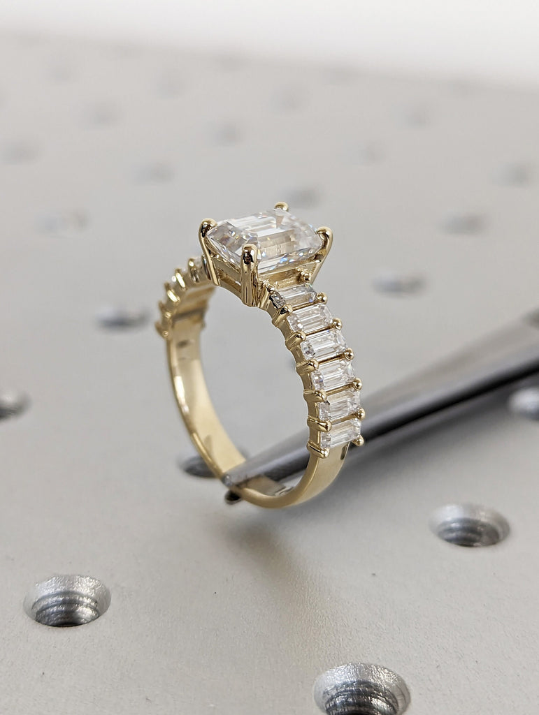 2ct Emerald cut Moissanite engagement ring vintage rose gold engagement ring women marquise Diamond wedding Bridal set gift for her Eternity