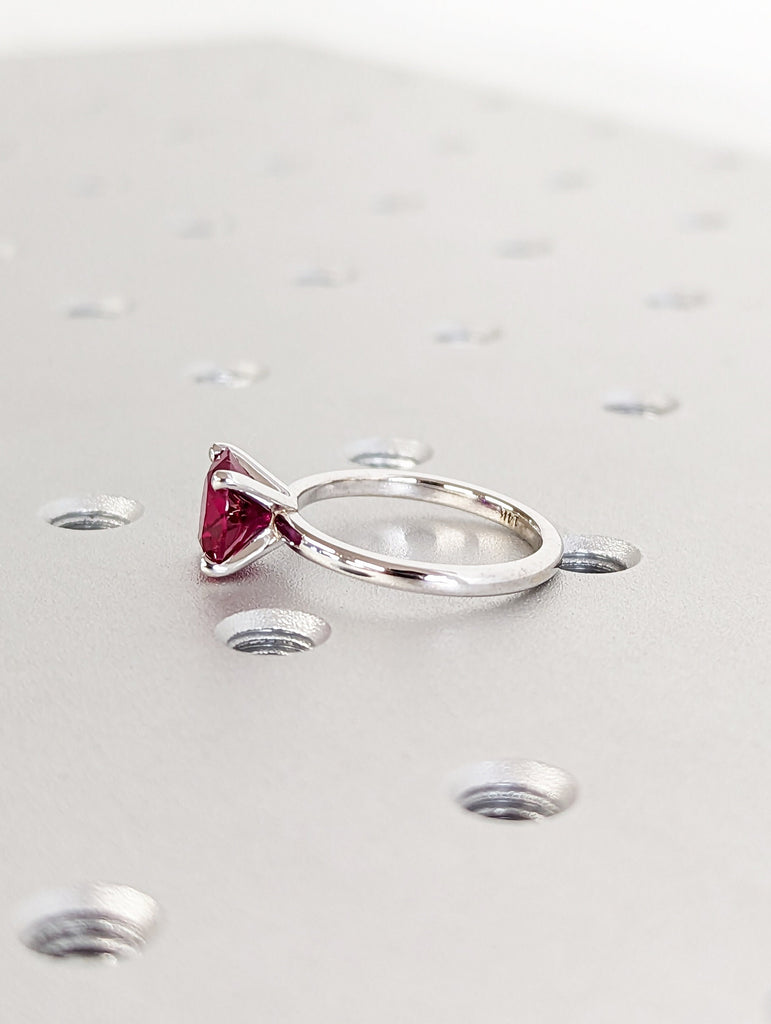 Minimalist Birthstone Ring • Gemstone Ring in 14K White Gold • Dainty Birthstone Ring • Stacking Ring • Gifts for Mom • 8mm Ruby • Solitaire