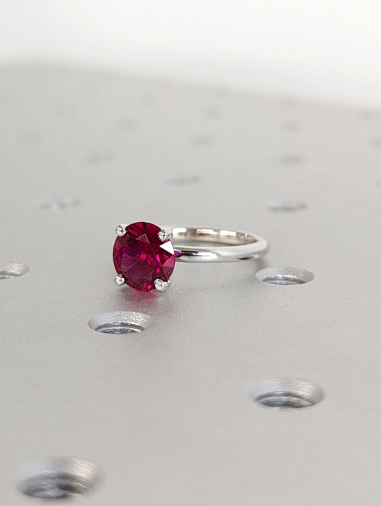 Minimalist Birthstone Ring • Gemstone Ring in 14K White Gold • Dainty Birthstone Ring • Stacking Ring • Gifts for Mom • 8mm Ruby • Solitaire