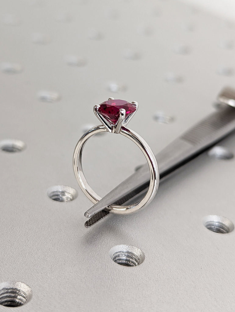 Minimalist Birthstone Ring • Gemstone Ring in 14K White Gold • Dainty Birthstone Ring • Stacking Ring • Gifts for Mom • 8mm Ruby • Solitaire