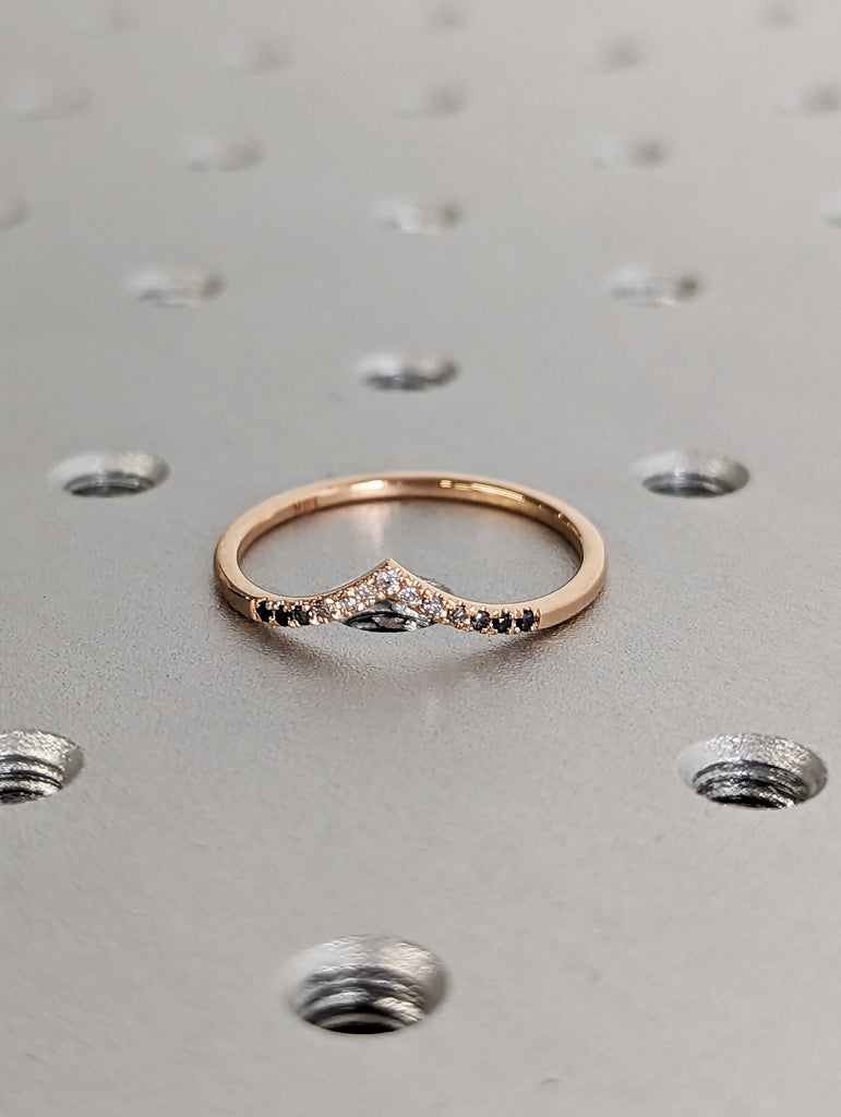 Alternative Diamond Engagement Ring Salt And Pepper Diamond, Kite Diamond Ring, Unique Salt Pepper Diamond Ring, Bridal Set, 18K Rose Gold