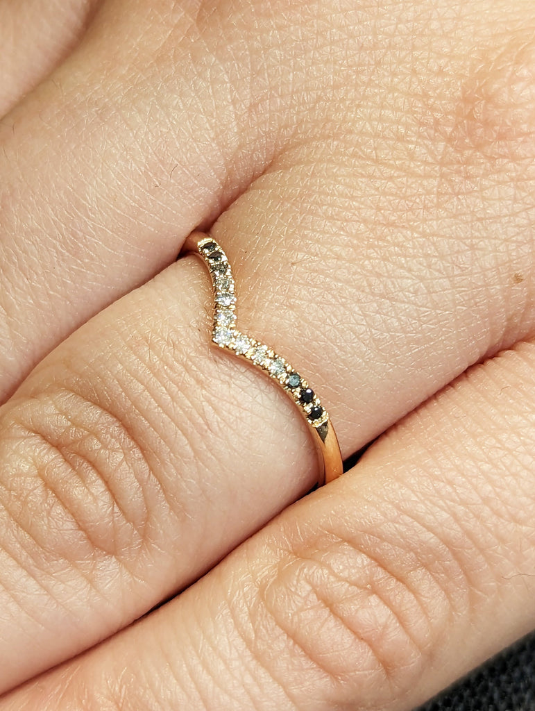 Rose Gold wedding band diamond ring vintage ombre ring art deco bridal half eternity band stacking dainty matching anniversary ring unique