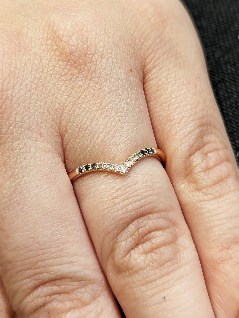 Rose Gold wedding band diamond ring vintage ombre ring art deco bridal half eternity band stacking dainty matching anniversary ring unique