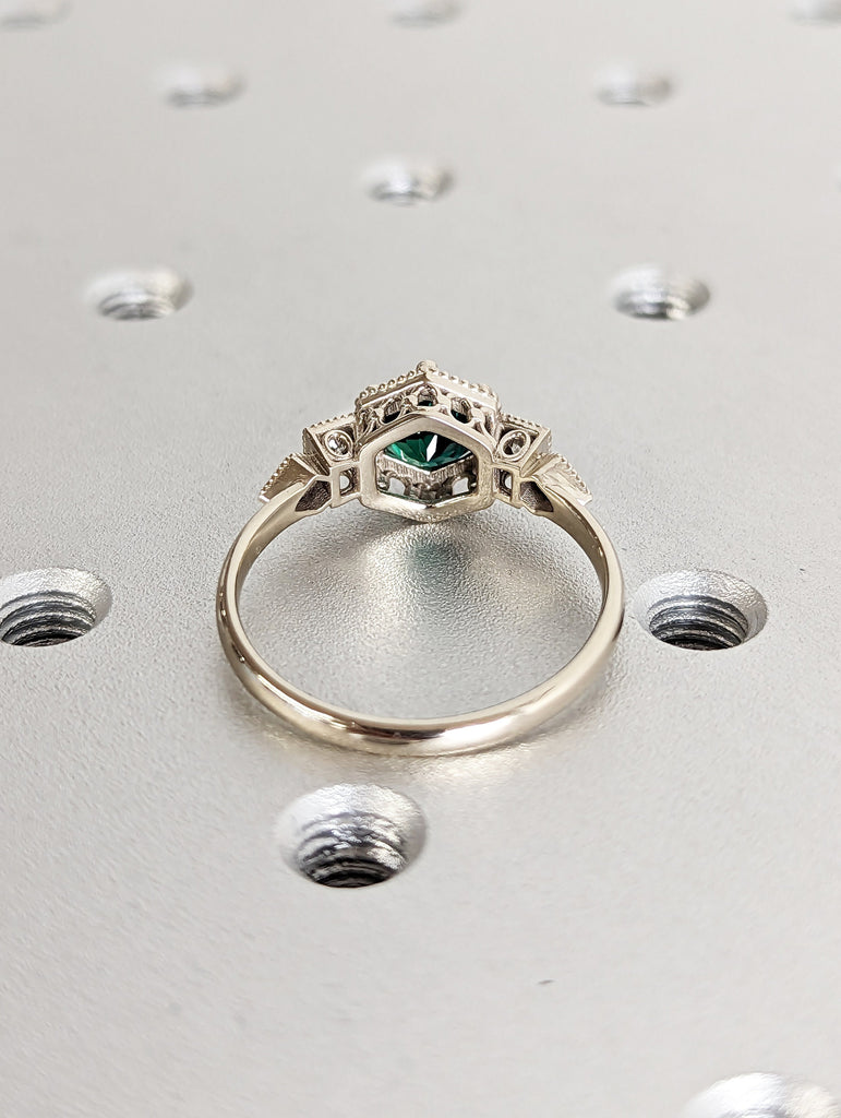 Emerald ring vintage emerald engagement ring 14k gold ring gift unique antique wedding promise anniversary ring for her simple promise ring