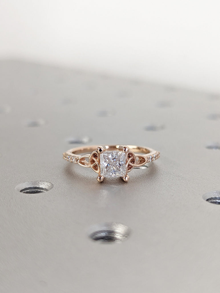Celtic Cathedral Ring Gold Moissanite Diamond Celtic Engagement Ring Trinity Knot Ring Irish Ring Triquetra Ring Moissanite Ring
