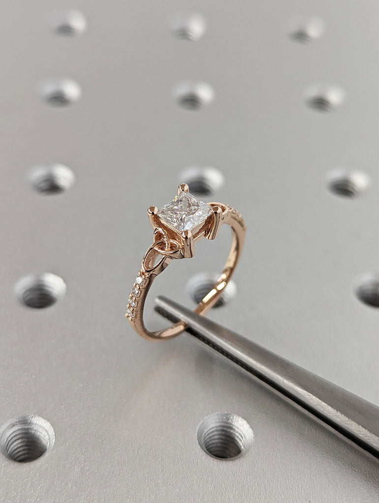 Celtic Cathedral Ring Gold Moissanite Diamond Celtic Engagement Ring Trinity Knot Ring Irish Ring Triquetra Ring Moissanite Ring