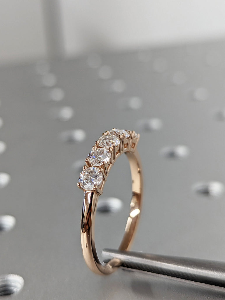 1 Carat 5 Stone Diamond Anniversary Ring Band 14K Rose Gold, Anniversary Gift For Her, 5 year anniversary gift, half eternity band