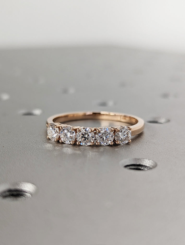 1 Carat 5 Stone Diamond Anniversary Ring Band 14K Rose Gold, Anniversary Gift For Her, 5 year anniversary gift, half eternity band